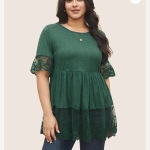 BloomChic Plus Size 2XL Lace Detail Round Neck Peplum Top us18-20